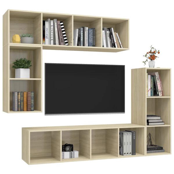 vidaXL 4 Piece TV Cabinet Set Sonoma Oak Engineered Wood