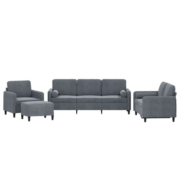 vidaXL 4 Piece Sofa Set with Pillows Dark Grey Velvet