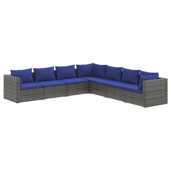 vidaXL 7 Piece Garden Lounge Set with Cushions Poly Rattan Grey
