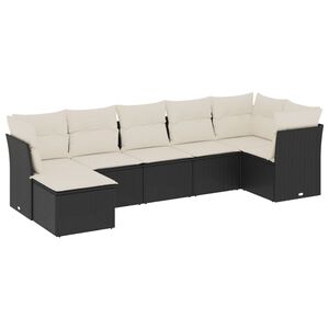 vidaXL 7 Piece Garden Sofa Set with Cushions Black Poly Rattan