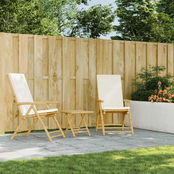 vidaXL Folding Garden Reclining Chairs 2 pcs with Cushions Bamboo