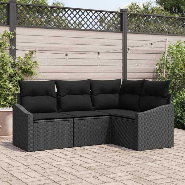 vidaXL Garden Sofa Set with Cushion 4 pcs Black Poly Rattan