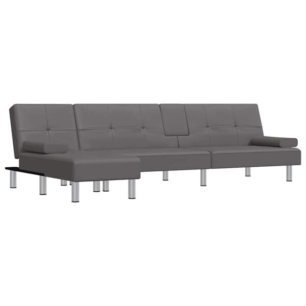 vidaXL L-shaped Sofa Bed Grey 255x140x70 cm Faux Leather