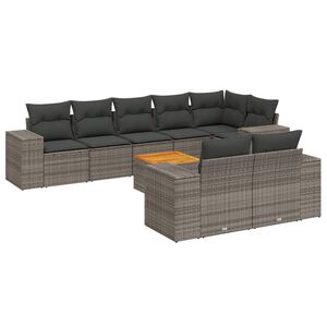 vidaXL 9 Piece Garden Sofa Set with Cushions Grey Poly Rattan