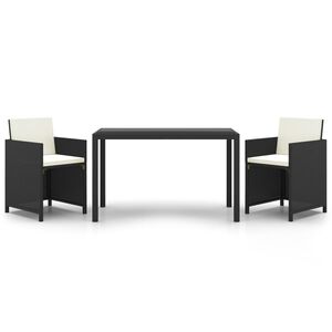 vidaXL 3 Piece Garden Dining Set with Cushions Poly Rattan Black