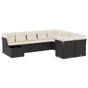 vidaXL 10 Piece Garden Sofa Set with Cushions Black Poly Rattan