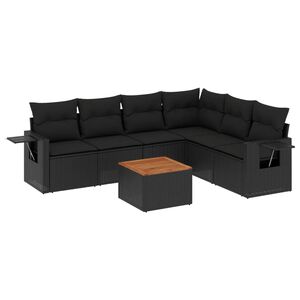 vidaXL 7 Piece Garden Sofa Set with Cushions Black Poly Rattan