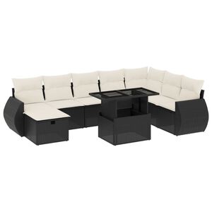 vidaXL 9 Piece Garden Sofa Set with Cushions Black Poly Rattan