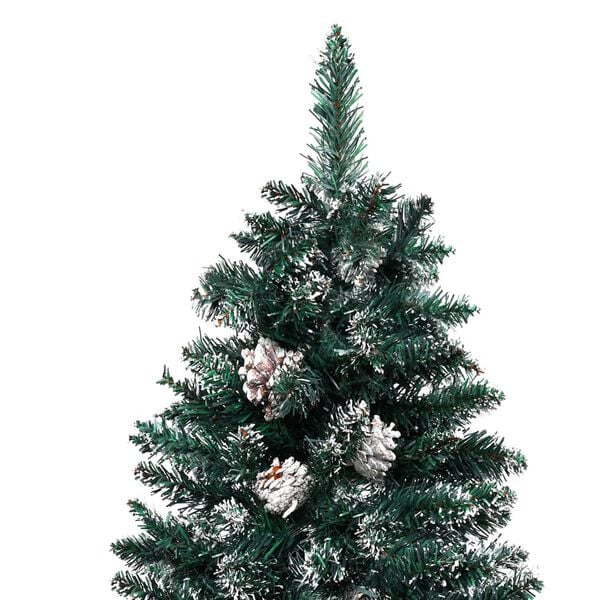 vidaXL Slim Pre-lit Christmas Tree with Real Wood&White Snow Green 210cm