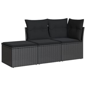 vidaXL 3 Piece Garden Sofa Set with Cushions Black Poly Rattan