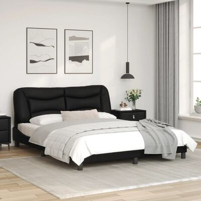 vidaXL Bed Frame with Headboard Black 152x203 cm Faux Leather