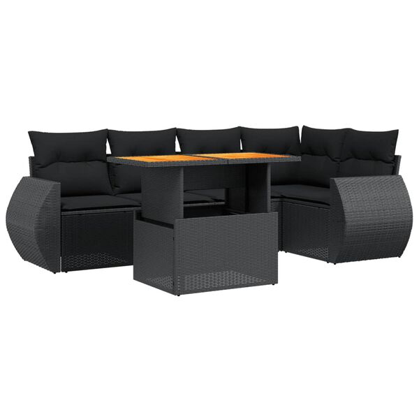 vidaXL 6 Piece Garden Sofa Set with Cushions Black Poly Rattan