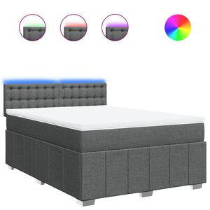 vidaXL Box Spring Bed with Mattress Dark Grey Queen Fabric