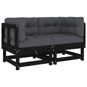 vidaXL Corner Sofas with Cushions 2 pcs Black Solid Wood Pine