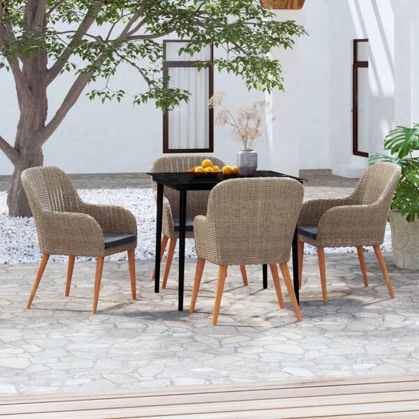 vidaXL 5 Piece Garden Dining Set with Cushions Brown