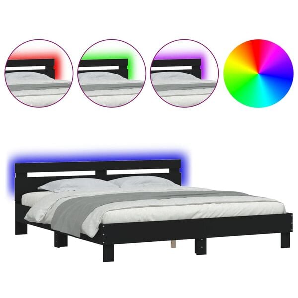 vidaXL Bed Frame with LED without Mattress Black 180x200 cm Super King