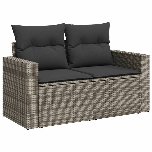 vidaXL 14 Piece Garden Sofa Set with Cushions Grey Poly Rattan