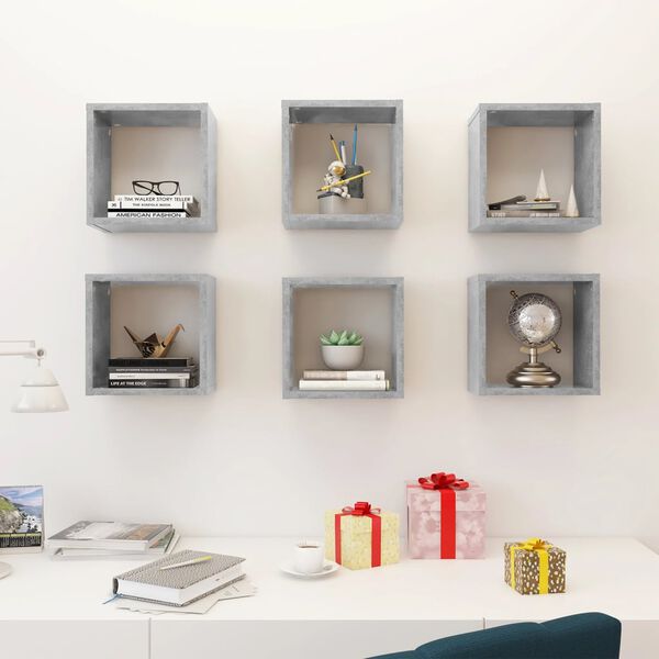 vidaXL Wall Cube Shelves 6 pcs Concrete Grey 26x15x26 cm