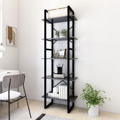vidaXL 5-Tier Book Cabinet Grey 60x30x175 cm Engineered Wood