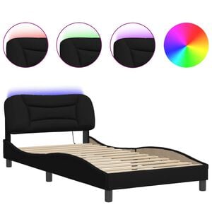 vidaXL Bed Frame with LED without Mattress "Hvar" Black 107x203 cm King Single Fabric