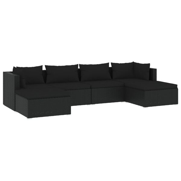 vidaXL 6 Piece Garden Lounge Set with Cushions Poly Rattan Black