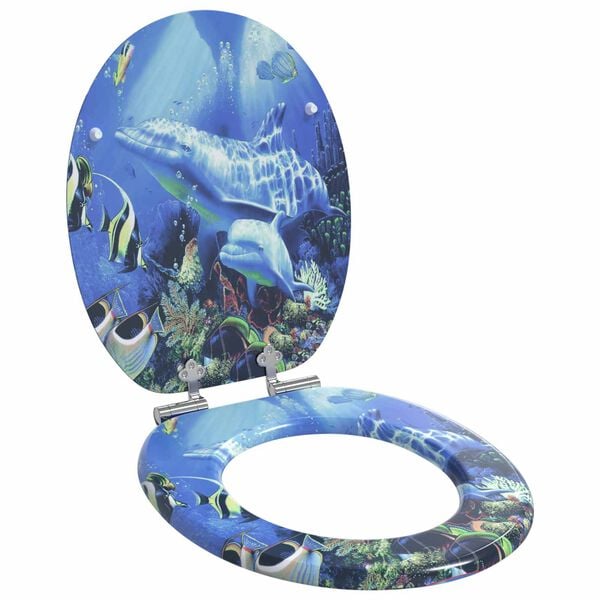 vidaXL WC Toilet Seats 2 pcs with Soft Close Lids MDF Dolphins Design