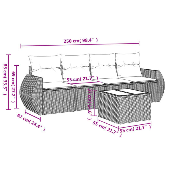vidaXL 5 Piece Garden Sofa Set with Cushions Black Poly Rattan