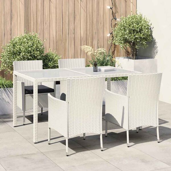 vidaXL 5 Piece Outdoor Dining Set with Cushions Poly Rattan White