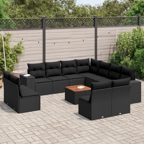 vidaXL 12 Piece Garden Sofa Set with Cushions Black Poly Rattan