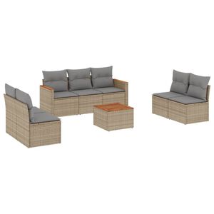 vidaXL 8 Piece Garden Sofa Set with Cushions Beige Poly Rattan