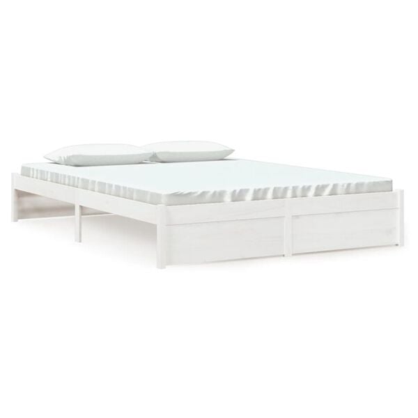 vidaXL Bed Frame without Mattress White Solid Wood 150x200 cm King Size King Size