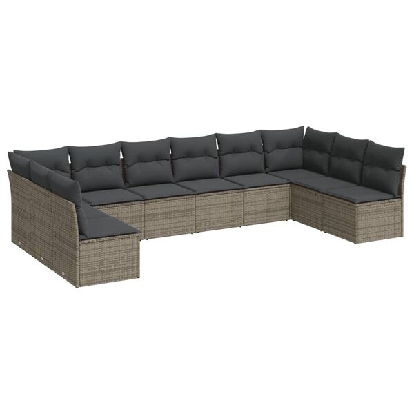 vidaXL 10 Piece Garden Sofa Set with Cushions Grey Poly Rattan