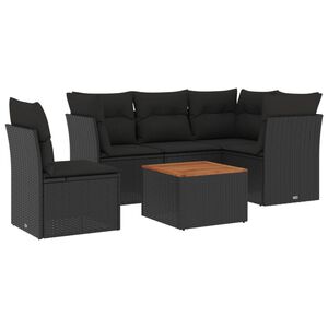 vidaXL 6 Piece Garden Sofa Set with Cushions Black Poly Rattan