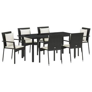 vidaXL Garden Dining Set 7 pcs Black Poly Rattan