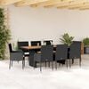 vidaXL 9 Piece Garden Dining Set with Cushions Black Poly Rattan