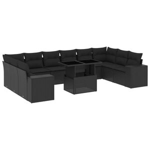 vidaXL 11 Piece Garden Sofa Set with Cushions Black Poly Rattan