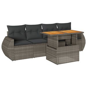 vidaXL 5 Piece Garden Sofa Set with Cushions Grey Poly Rattan
