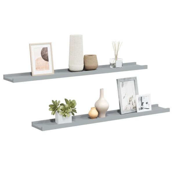 vidaXL Picture Frame Ledge Shelves 2 pcs Grey 80x9x3 cm MDF