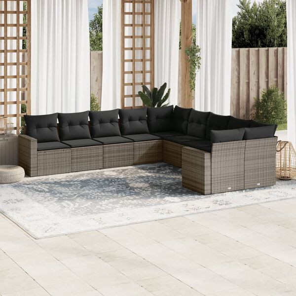 vidaXL 10 Piece Garden Sofa Set with Cushions Grey Poly Rattan