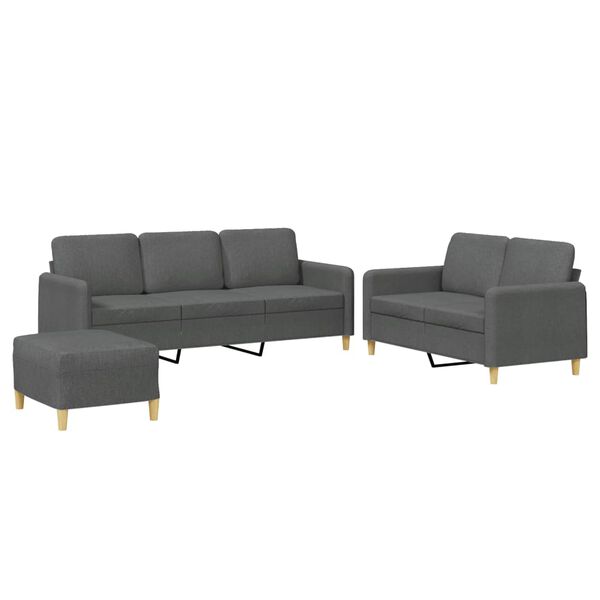 vidaXL 3 Piece Sofa Set with Cushions Dark Grey Fabric