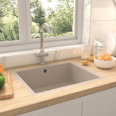 vidaXL Kitchen Sink with Overflow Hole Beige Granite