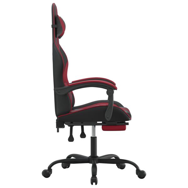 vidaXL Swivel Gaming Chair with Footrest Black&Wine Red Faux Leather