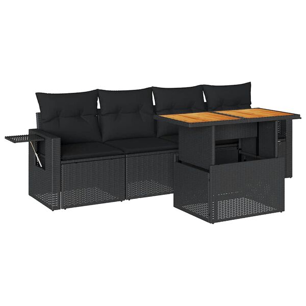 vidaXL 5 Piece Garden Sofa Set with Cushions Black Poly Rattan
