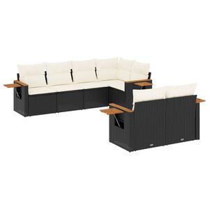 vidaXL 7 Piece Garden Sofa Set with Cushions Black Poly Rattan