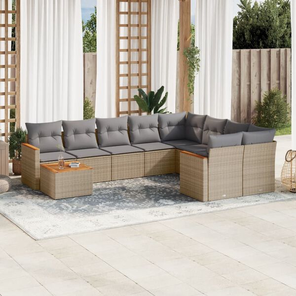 vidaXL 10 Piece Garden Sofa Set with Cushions Mix Beige Poly Rattan