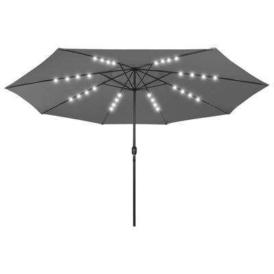 vidaXL Outdoor Parasol with LED Lights and Metal Pole 400 cm Anthracite