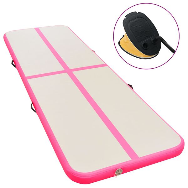 vidaXL Inflatable Gymnastics Mat with Pump 600x100x10 cm PVC Pink