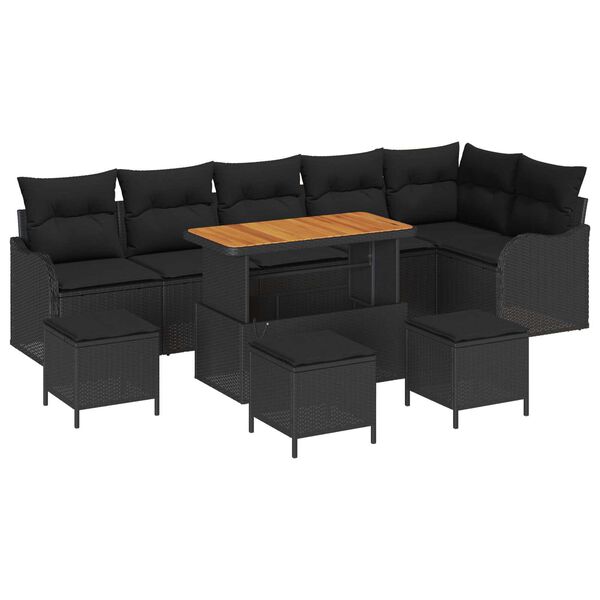 vidaXL Garden Sofa Set Height-Adjustable 10 pcs Black Poly Rattan