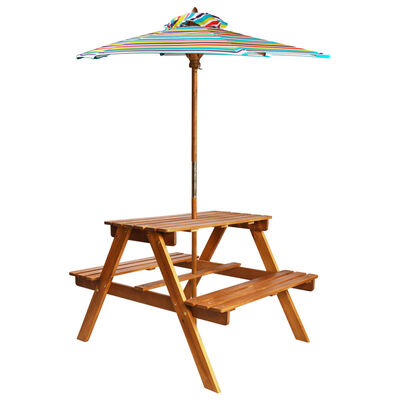 vidaXL Kids Picnic Table with Parasol 79x90x60 cm Solid Acacia Wood