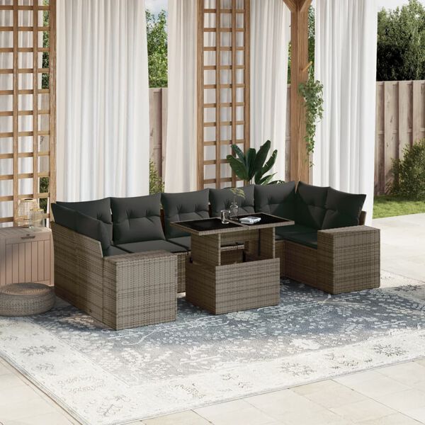 vidaXL 8 Piece Garden Sofa Set with Cushions Grey Poly Rattan